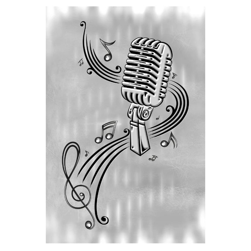 Retro Microphone with Sheet Music Microphone Silver