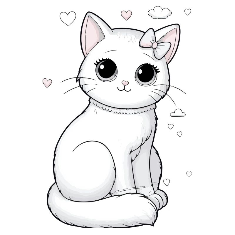 Cat White with Bow Cuddle and Cuddle