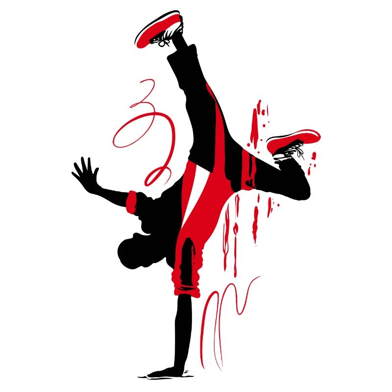 Breakdancer Silhouette in Red Black, Abstract