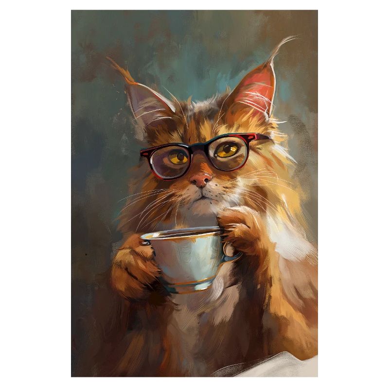 Poster Illustration de Chat avec sa tasse de café