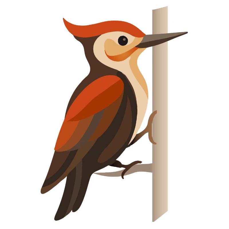 Woodpecker on Tree Trunk – Stylized Bird Motif
