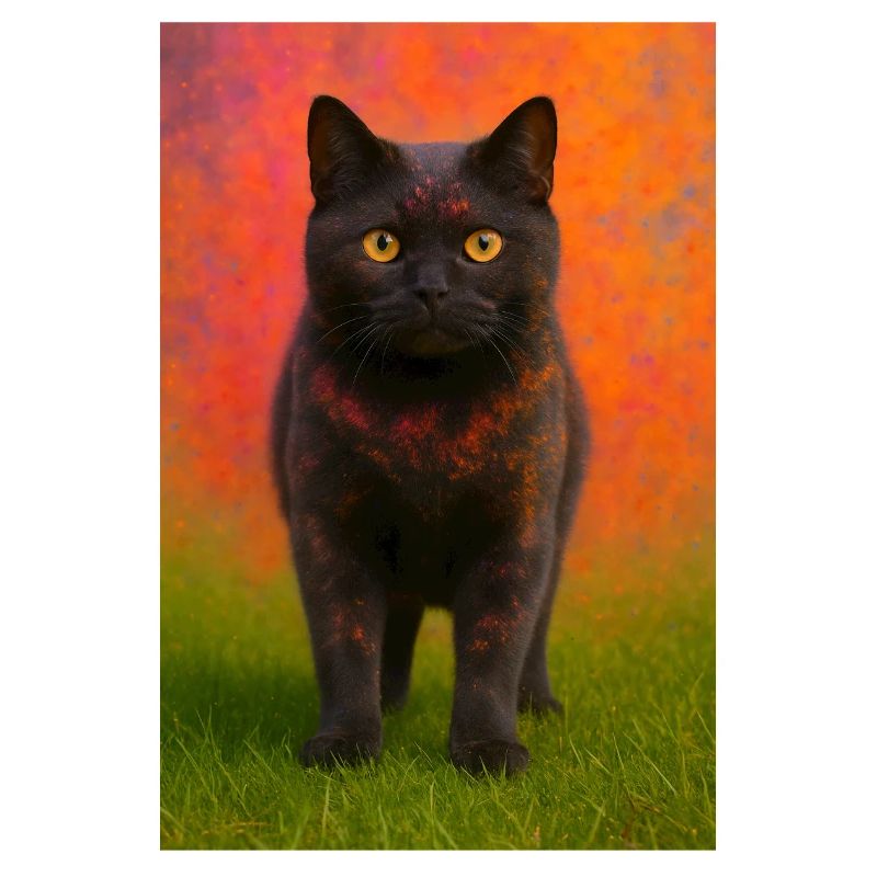 Chat de nuit avec explosion de couleurs en arrière-plan