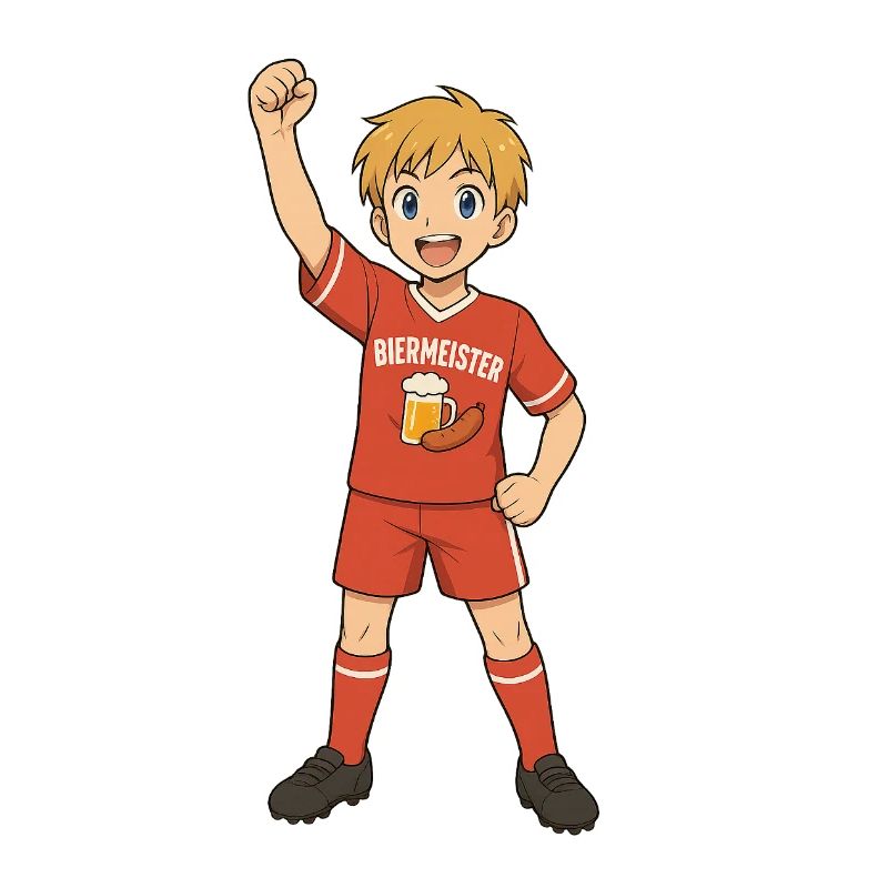 Beer master child in jubilation step