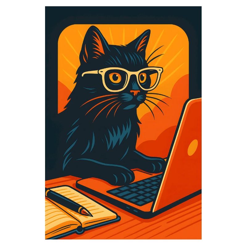 Chat technophile avec des lunettes, j'adore les chats