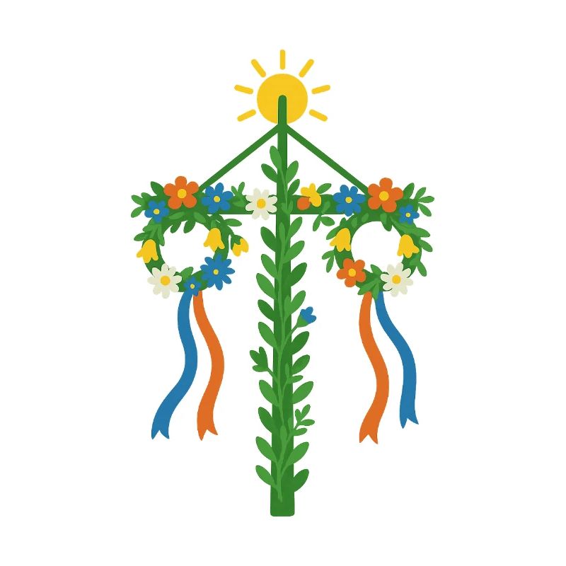 Schwedischer Mittsommerbaum mit Blumen und Bändern