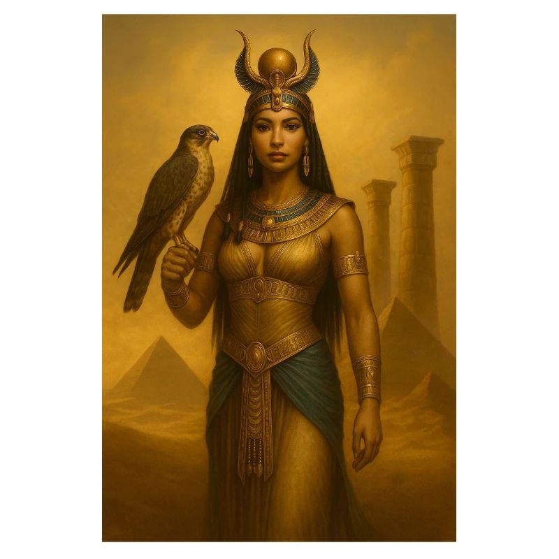 Déesse Égyptienne – Faucon et Pyramides