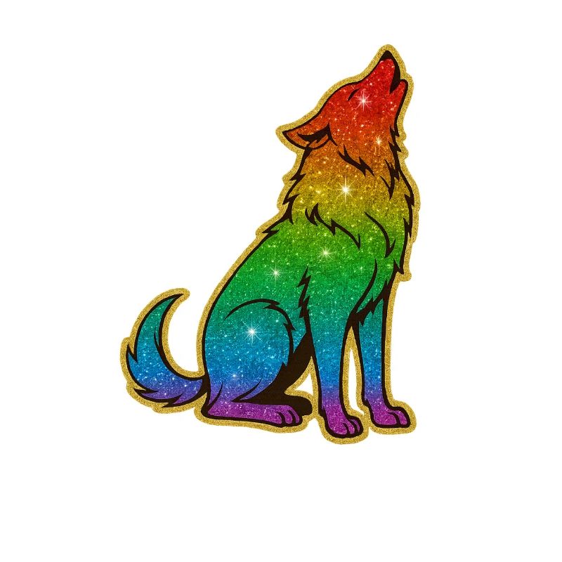 Howling Rainbow Wolf Glitter Silhouette