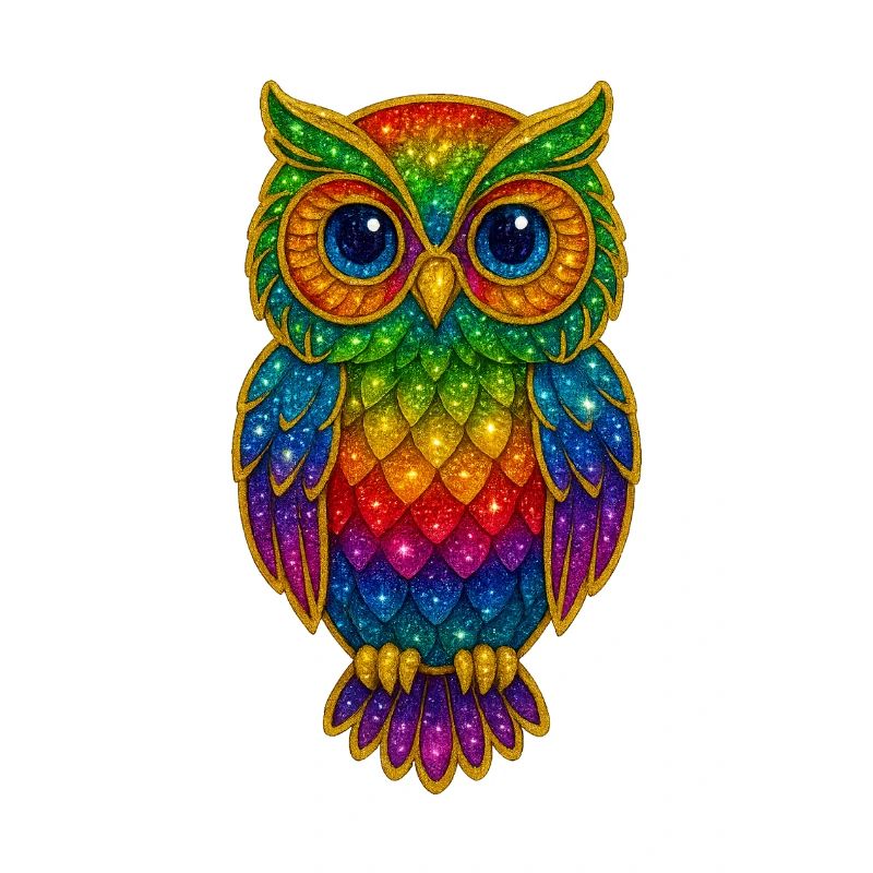 Rainbow Owls Glitter Art