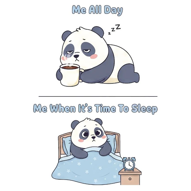 Cute panda cartoon sleepless tired office work