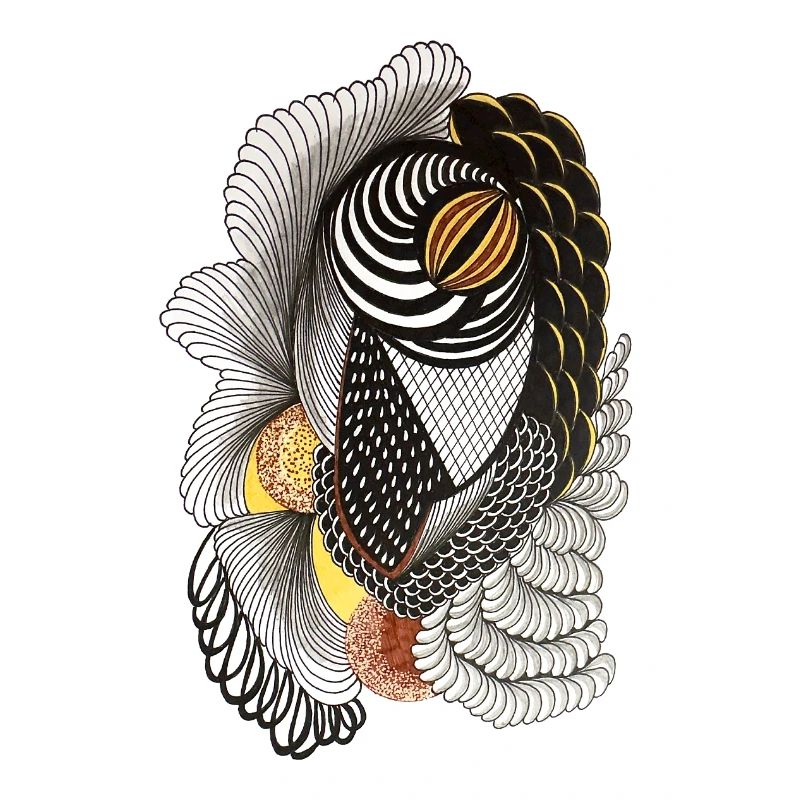 Geometric line drawing with scale pattern