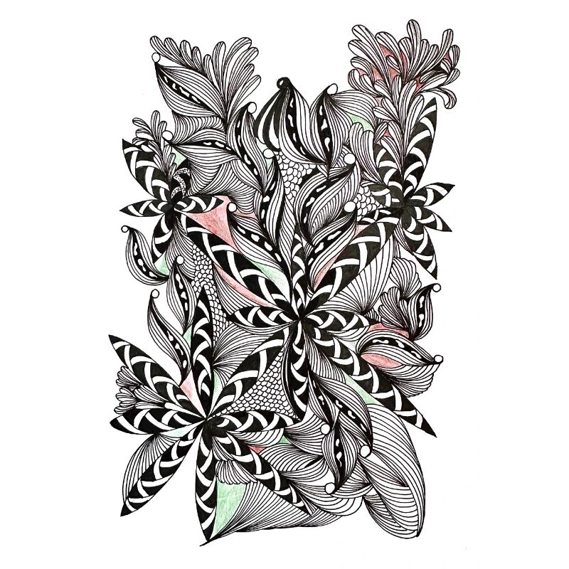Black and white leaf pattern with accents
