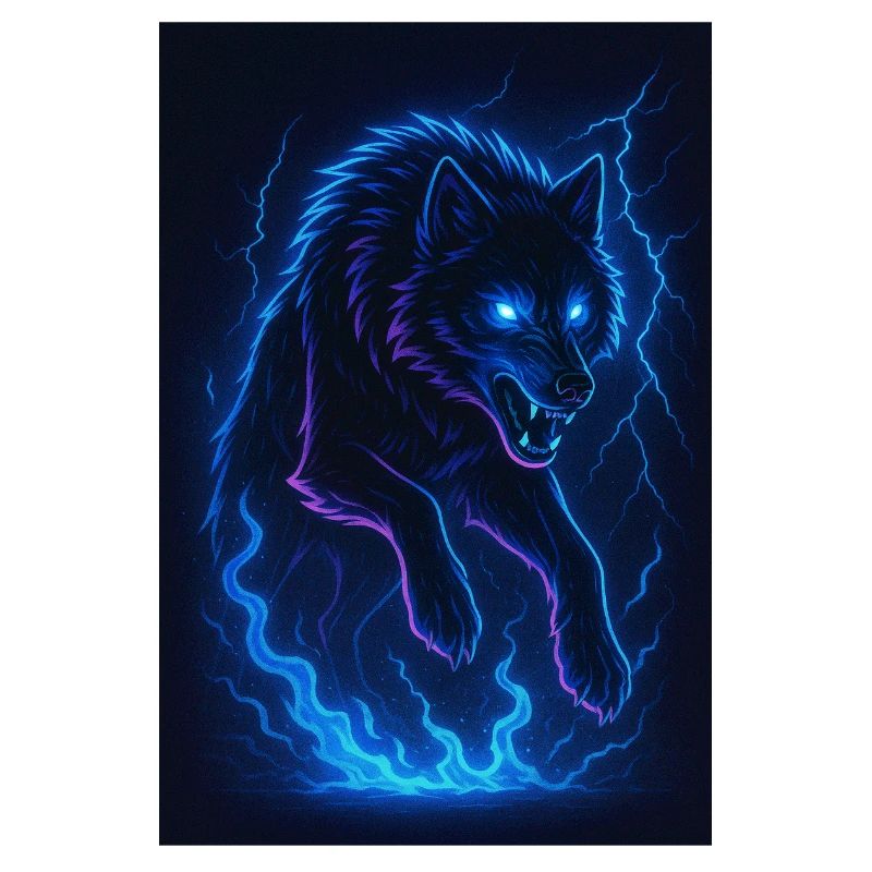 Neon Wolf in Thunder Darkness