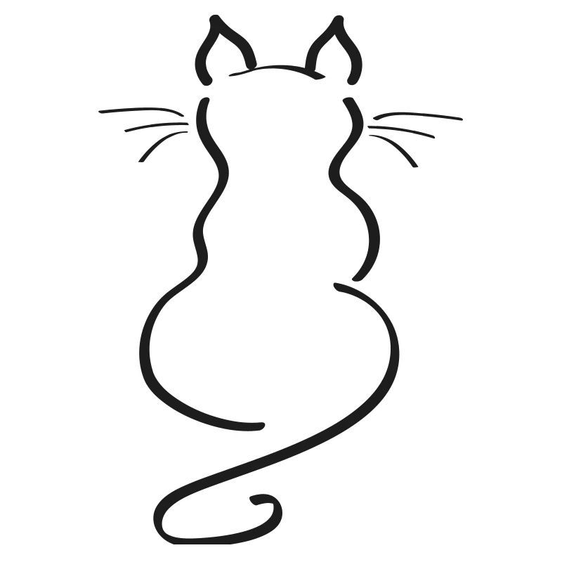 Cat Minimalist Line Back Plain Thick