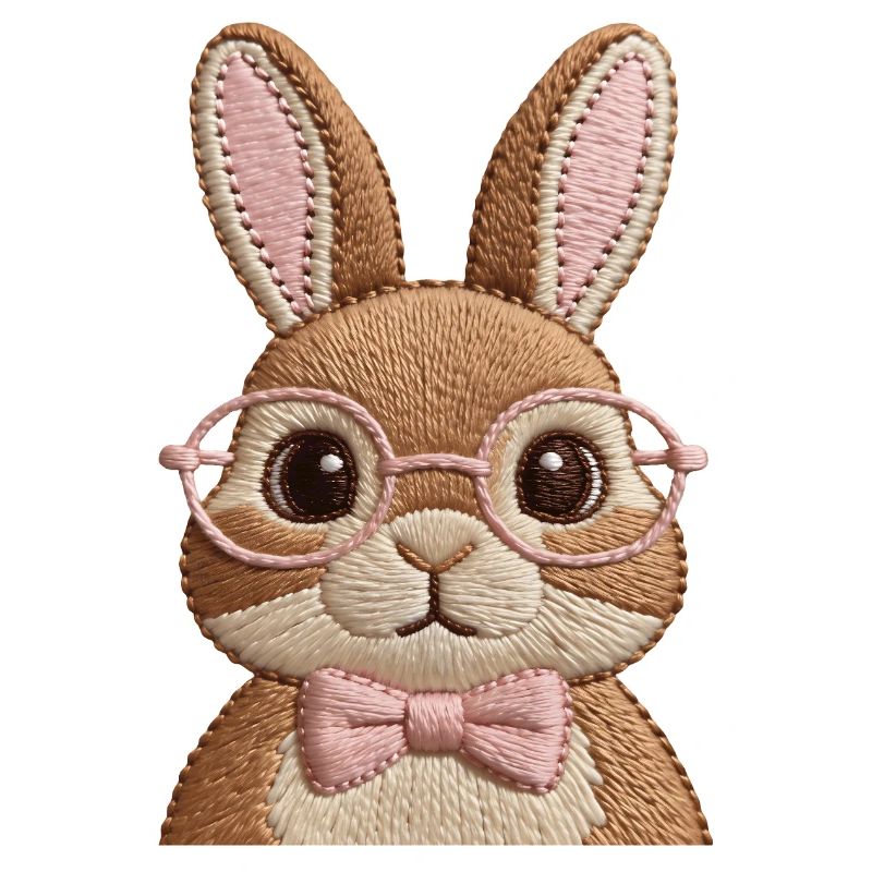 Cute Easter Bunny with Glasses & Bow – Embroidery Look