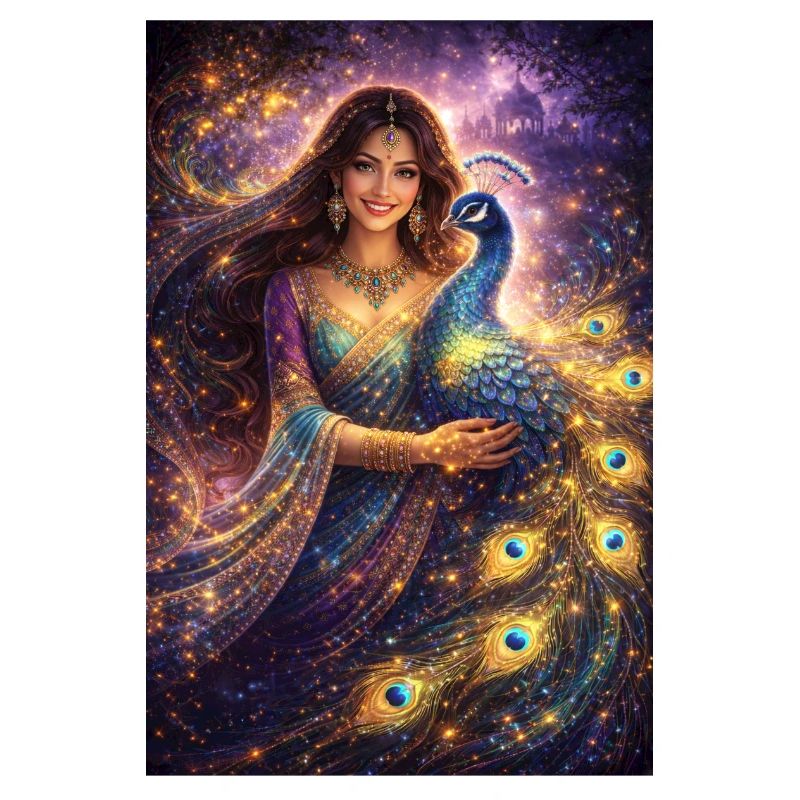 Mystical Indian Woman with Peacock