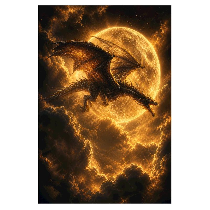 Dragon over Moonlit Ember Sky