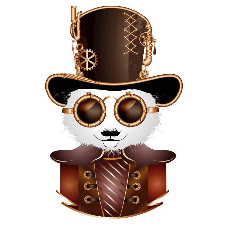 Steampunk Panda Bear with Cylinder Hat and Glasses