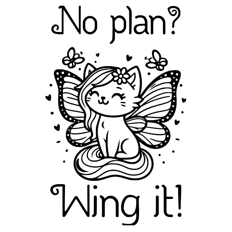 No plan? Wing it! Winged Cat (black)