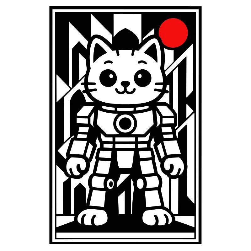 Katzenroboter in Space mit rotem Planeten