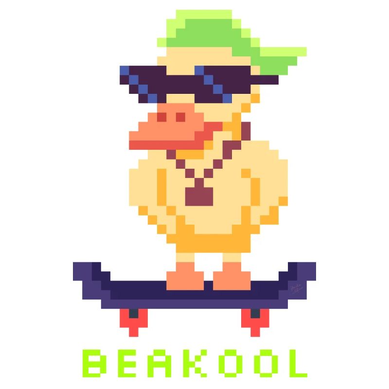 Pixel Art Duck with Skateboard and Cap