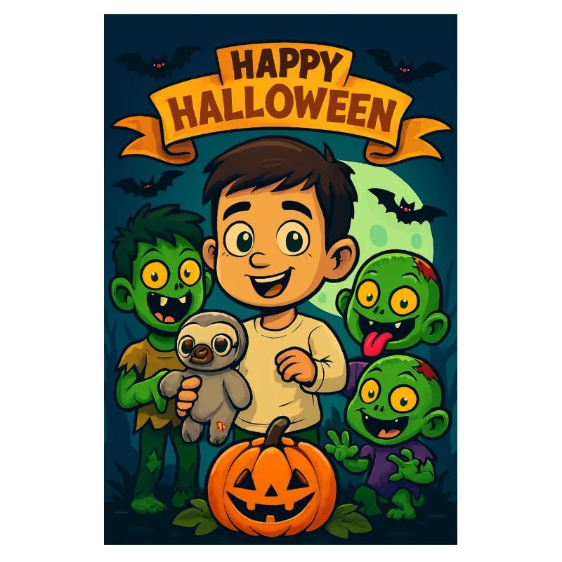 Fröhliches Halloween Kind mit Monstern