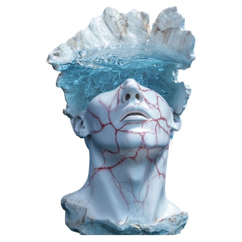 surreal marble statue bust