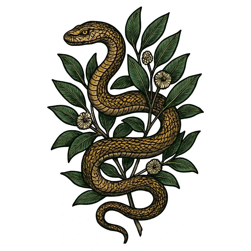 Serpent dans le feuillage - style botanique