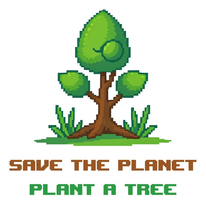 Pixel art tree "save the planet, plant a tree"