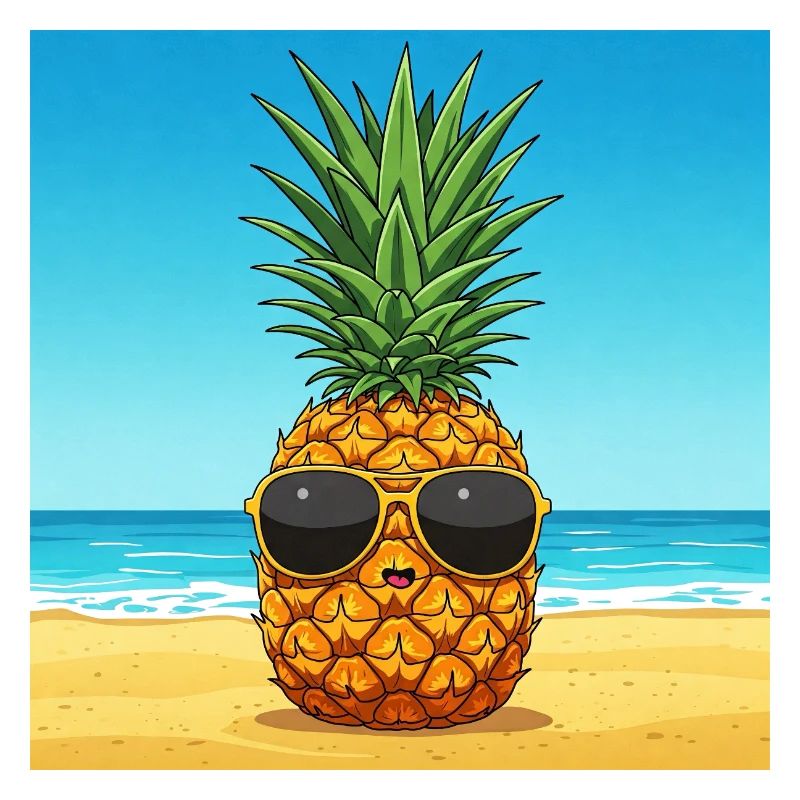 Pineapple with sunglasses on the beach