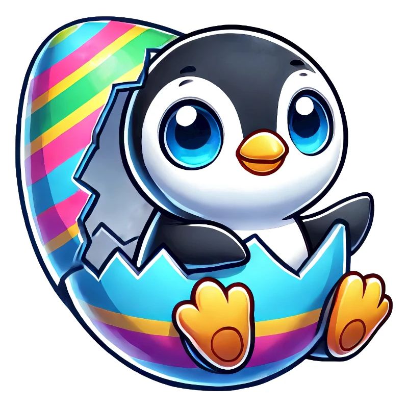 Mignon pingouin éclosion d’un œuf de Pâques coloré