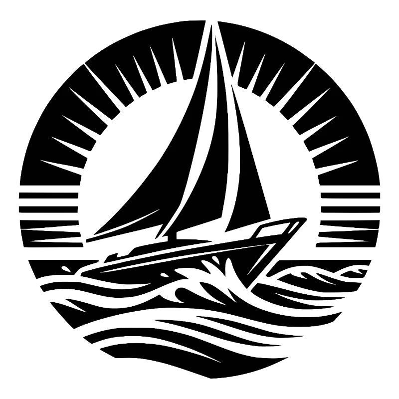 Modern sailboat in wave emblem