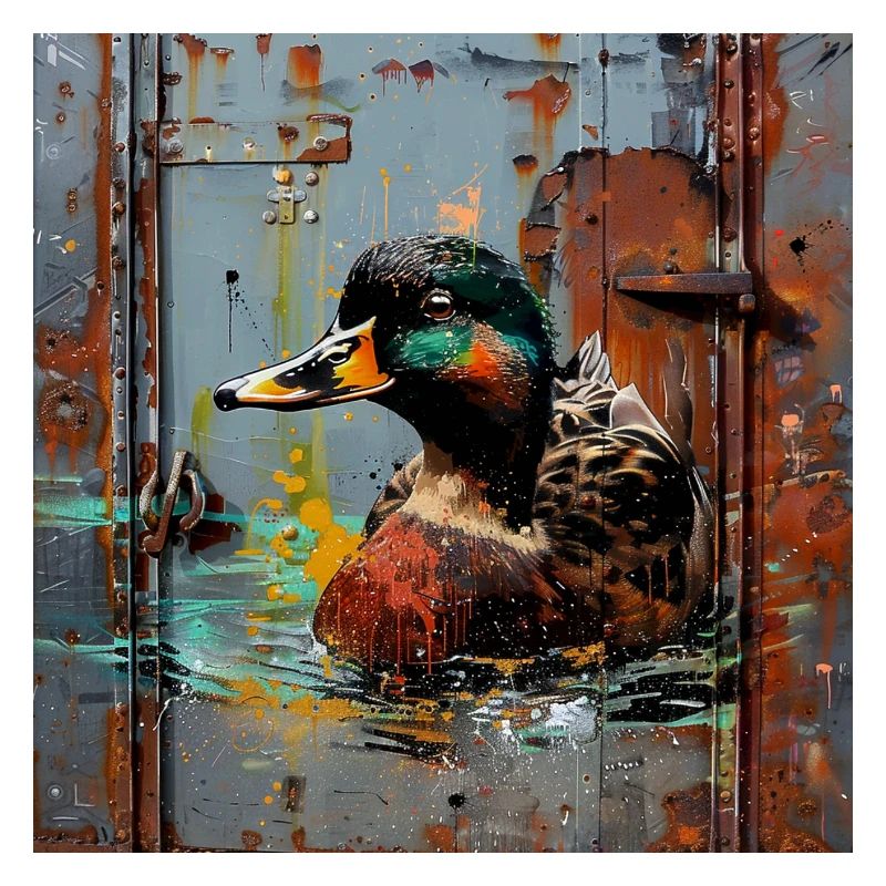 Graffiti Floating Mallard Rusty Background