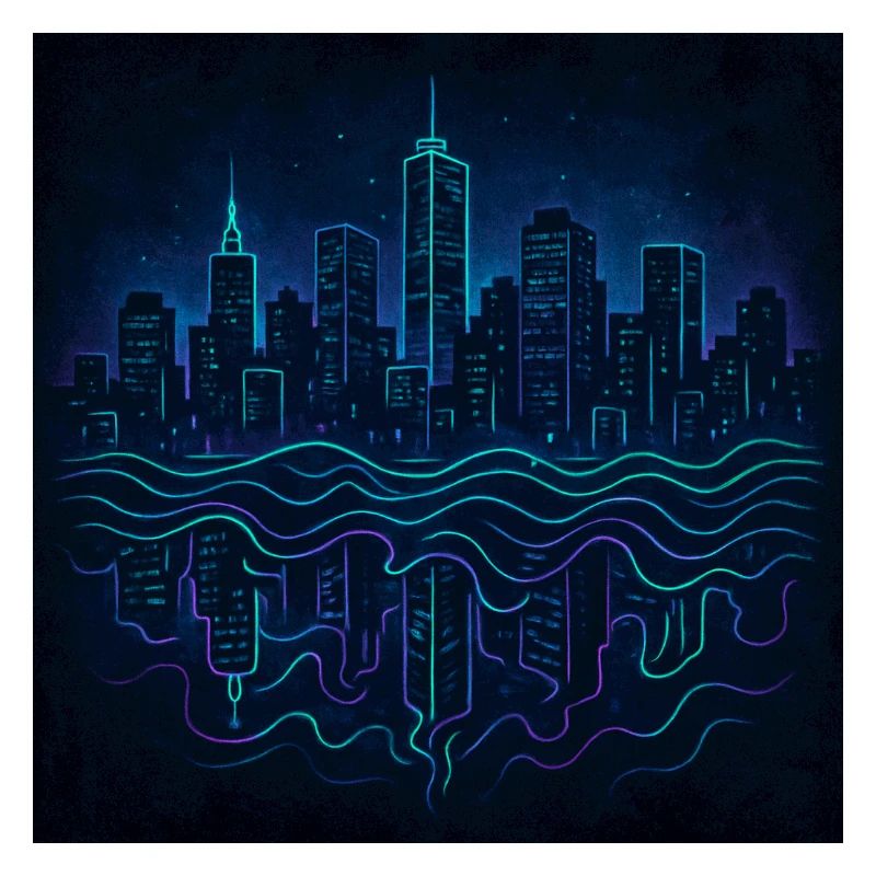 Neon Skyline with Reflection