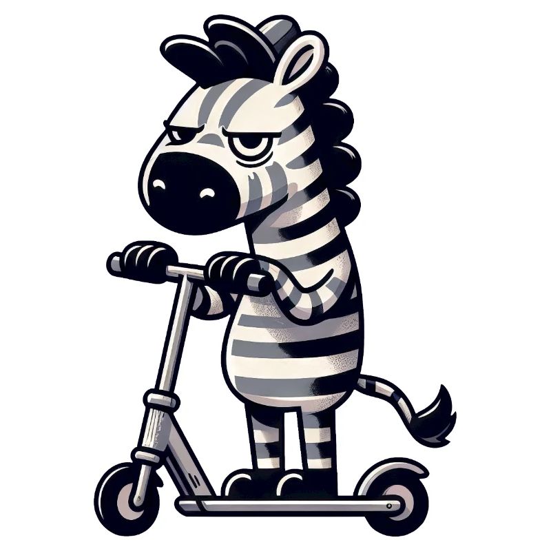 Zebra Kickroller Whimsical Funny Comic