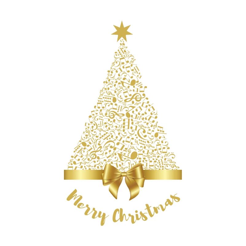 Merry Christmas Gold Music Notes Tree with Bow