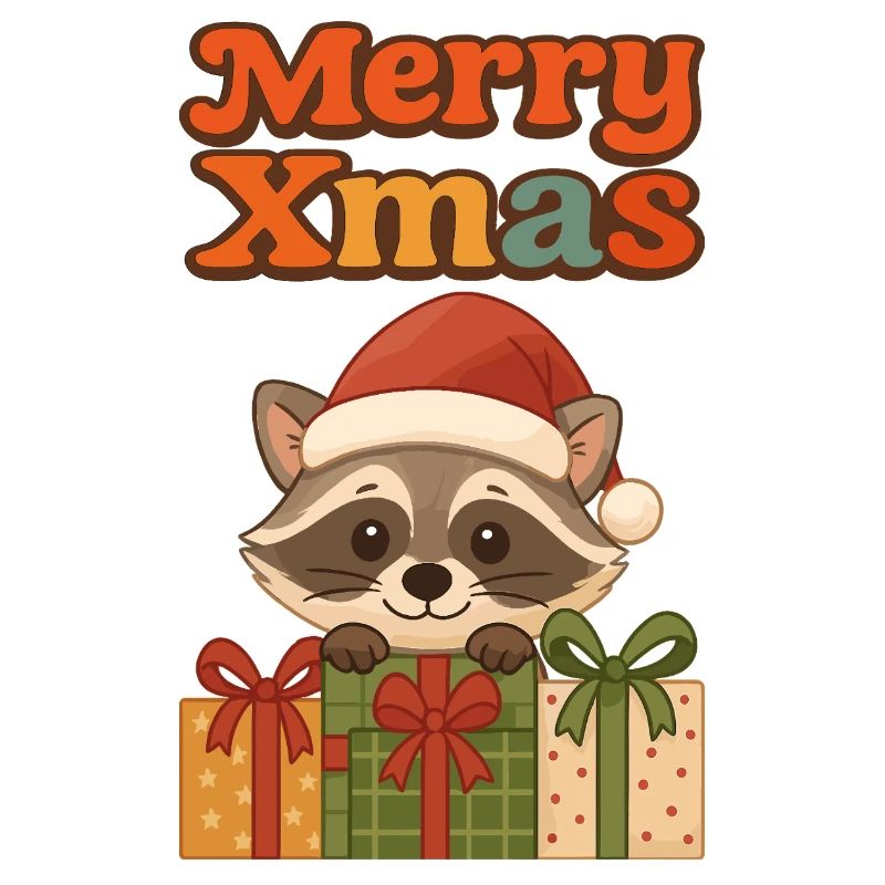 Weihnachts Waschbär mit Geschenken