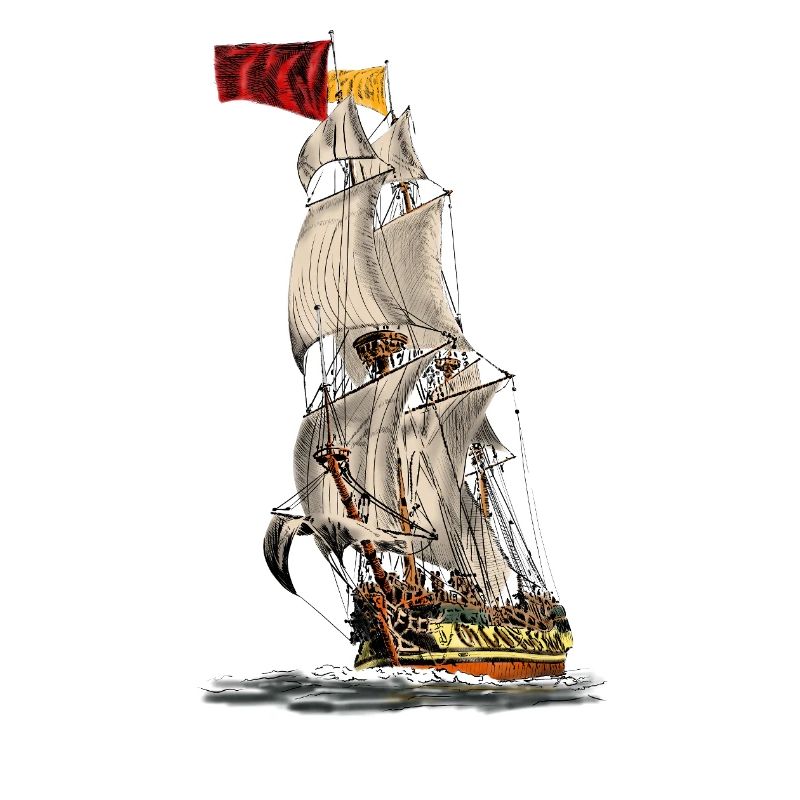 Historisches Segelschiff mit Flagge