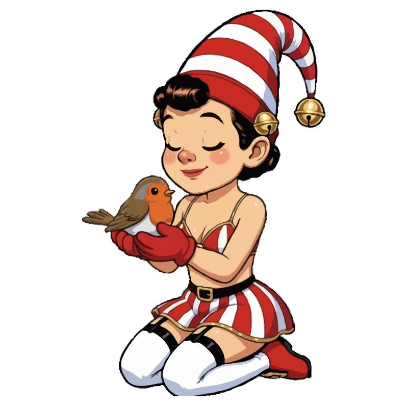 Gnom-Mädchen mit Rotkehlchen