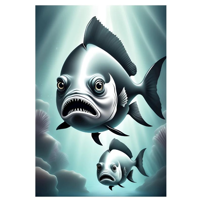 Conception de poisson effrayant en noir et blanc