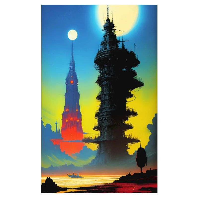 Futuristic skyline with moonlight