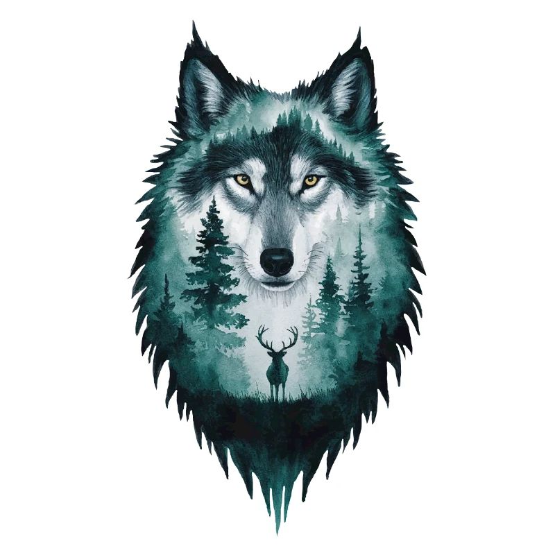 Wolf Silhouette Hirsch Wald Geschenk