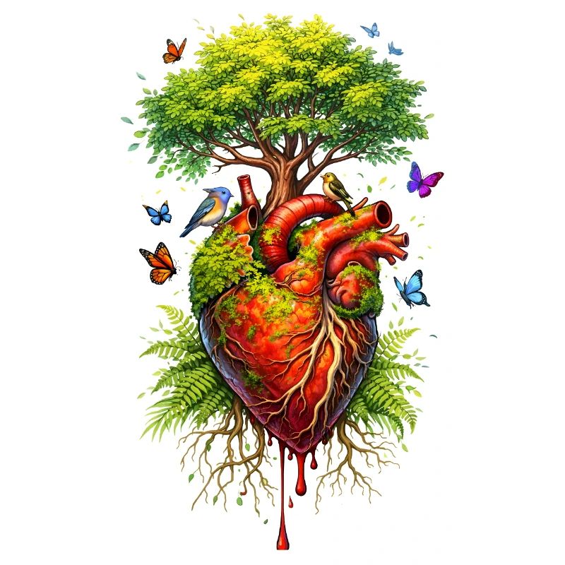 Auf einem anatomischen Herz wächst ein Baum 