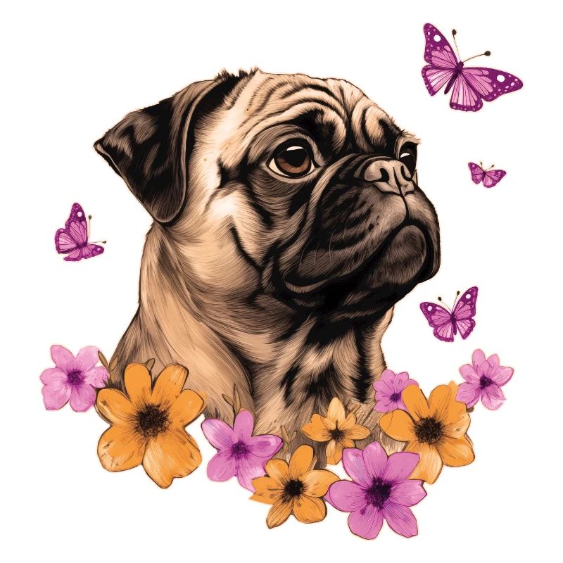 Pug with butterflies