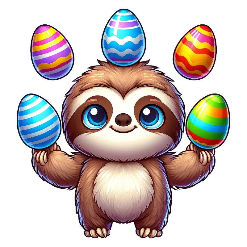 Easter Sloth Easter Egg Juggler Colorful Eggs