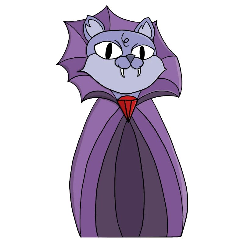 Chat vampire en cape violette