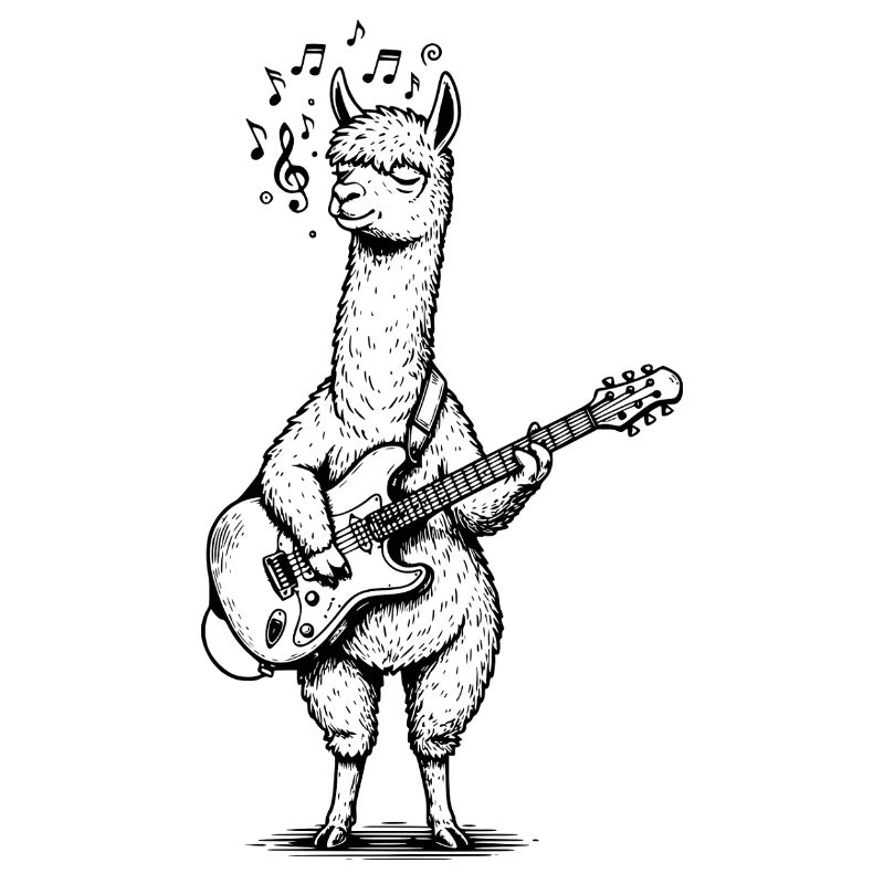 Guitar Playing Alpaca Art