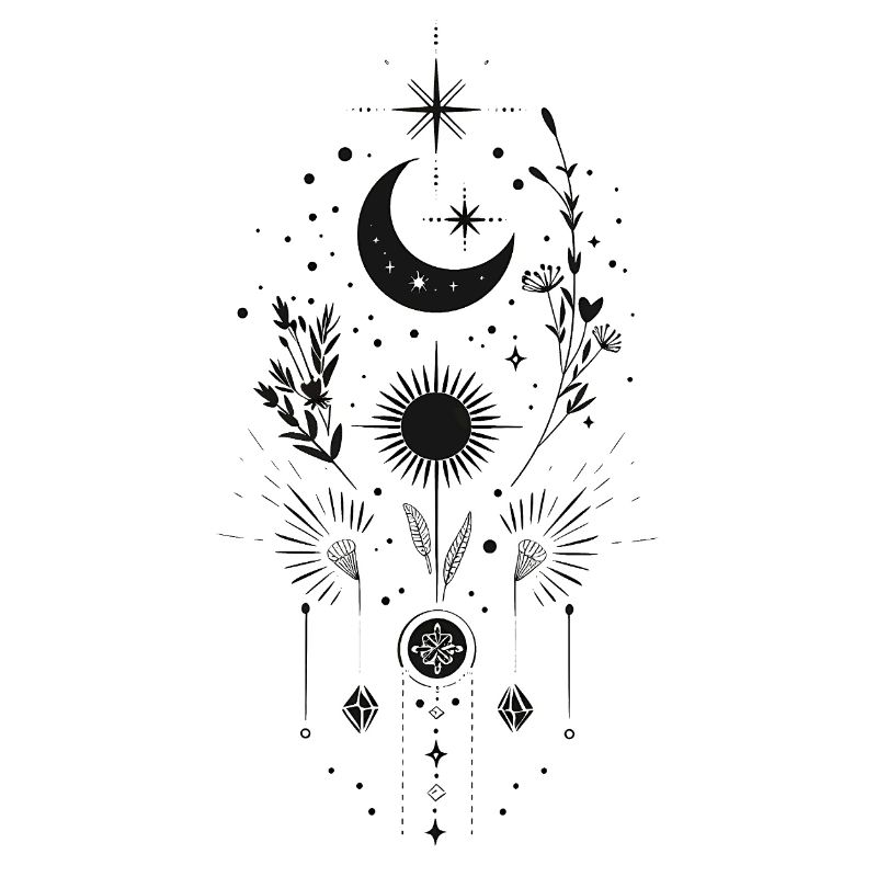 Boho Moon & Sun – Conception d’art de lignes mystiques