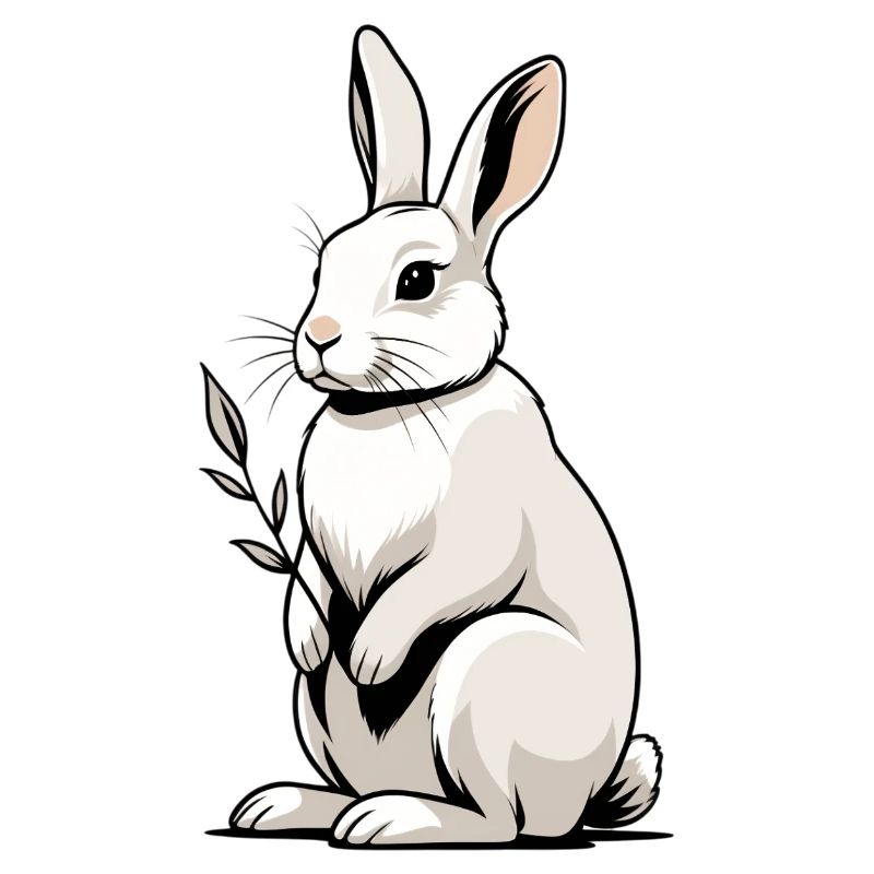 White Rabbit with Leaf Plant