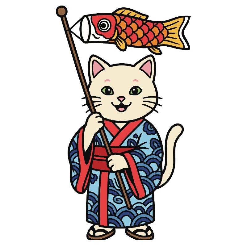 Chat japonais avec drapeau poisson