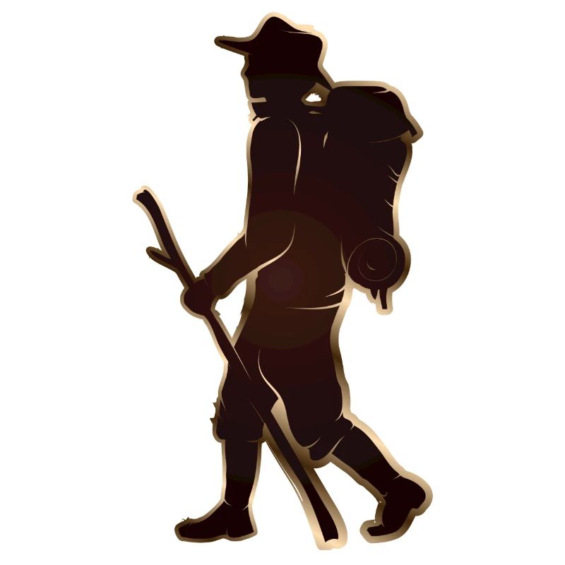 Pilgrim or hiker with walking stick & backpack